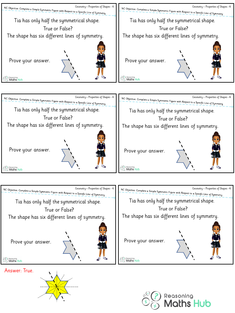 Complete a simple symmetric figure with respect to a specific line of symmetry - Reasoning