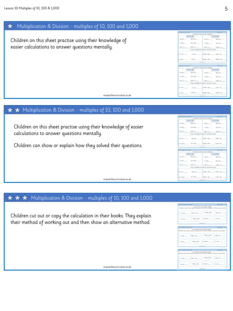 Multiplication and Division (1) - Multiples of 10, 100 and 1,000 - Worksheet