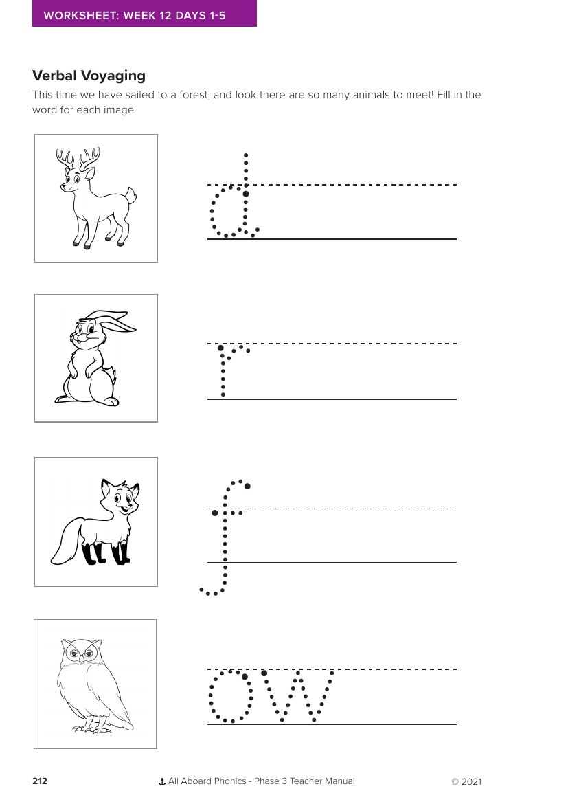 Week 12, Verbal Voyaging Assessment - Phonics Phase 3,  - Worksheet