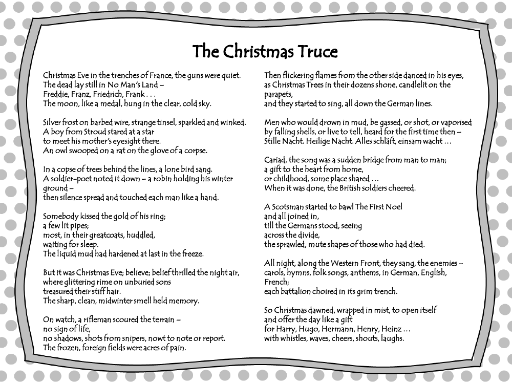 Christmas Poetry Unit - Lesson 5 - The Christmas Truce Text Worksheet