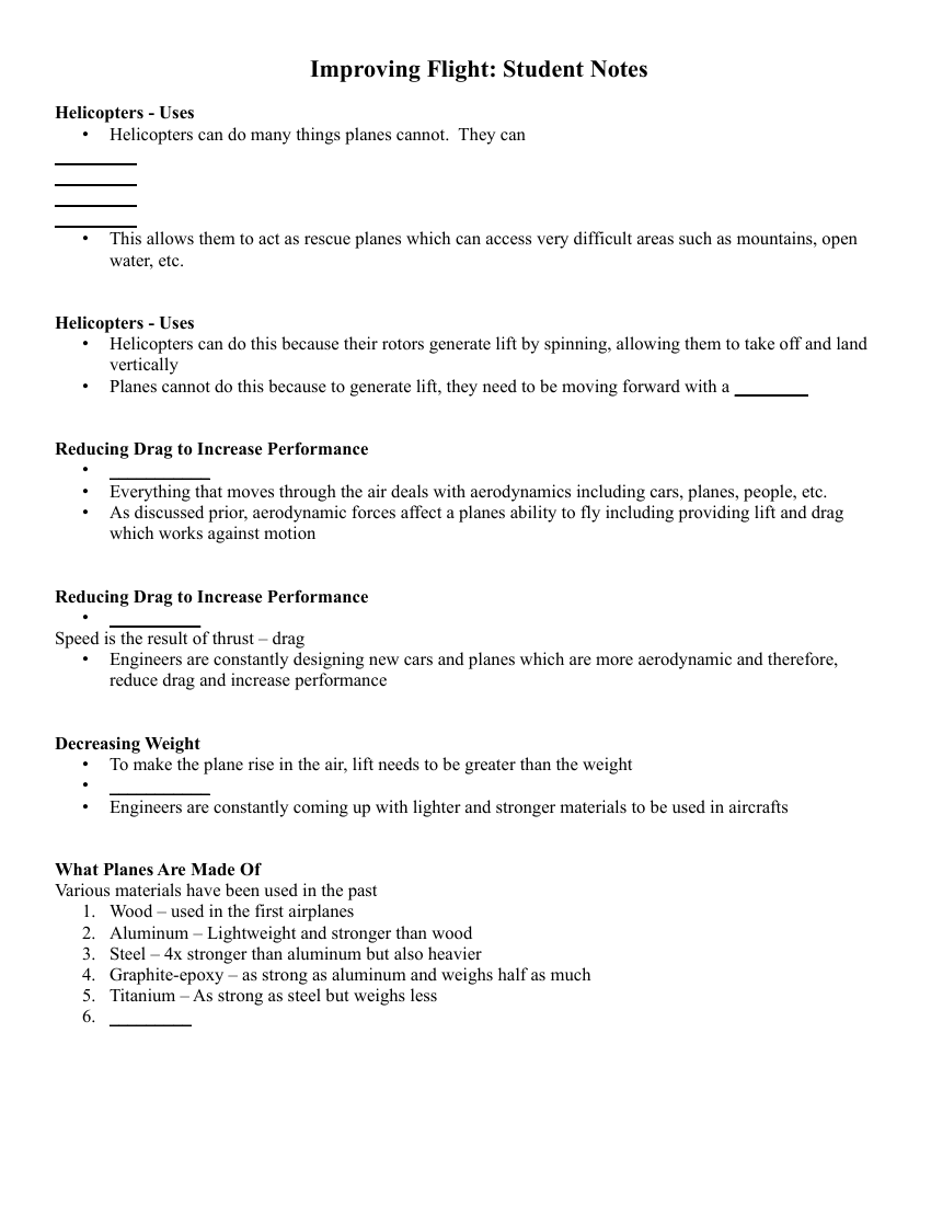 How Flight Can Be Improved - Student Lesson Outline