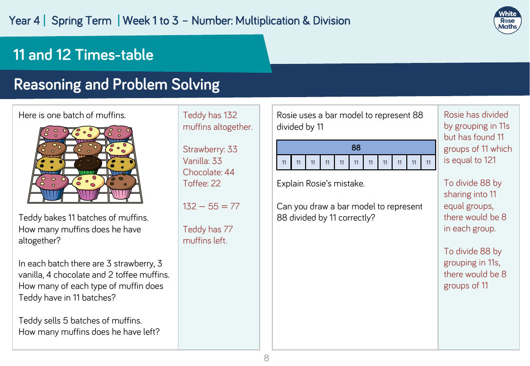 11 times table reasoning and problem solving