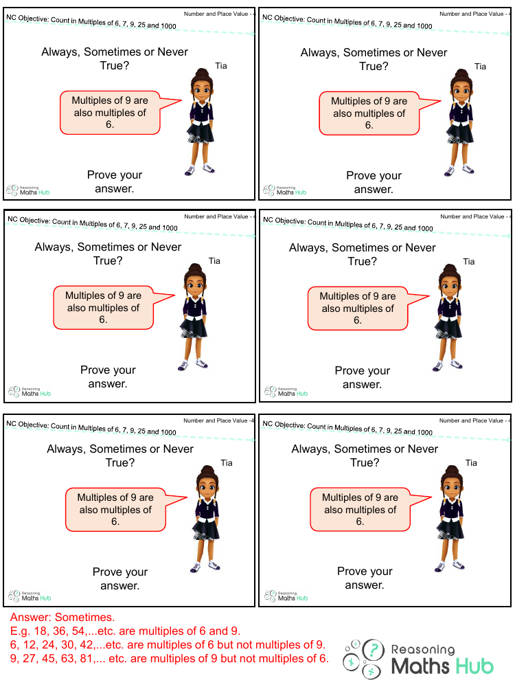 Count in multiples of 6, 7, 9, 25 and 1000 - Reasoning