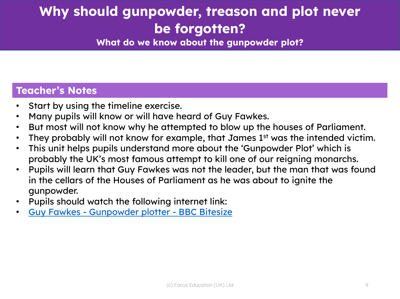 What do we know about the Gunpowder plot? - Teacher notes