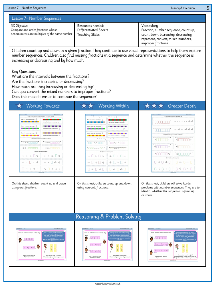 Fractions - Number Sequences - Worksheet