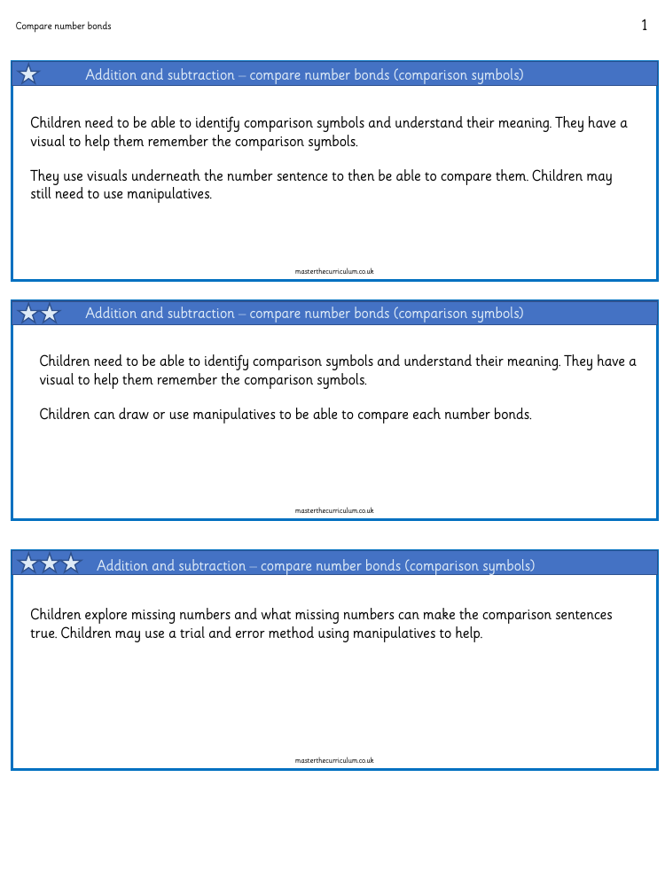 Addition and subtraction within 10 - Compare number bonds - Worksheet