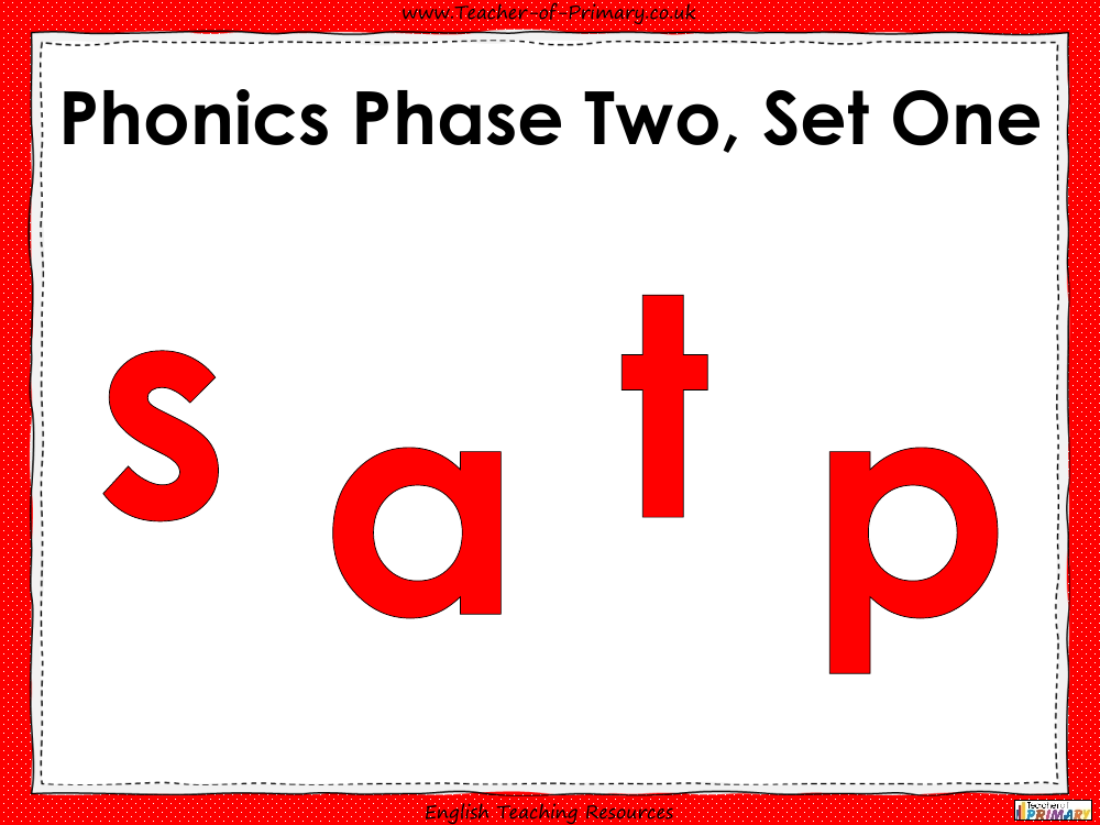 Phonics Phase 2, Set 1 - s, a, t, p  - Animated PowerPoint with worksheets teaching unit - PowerPoint