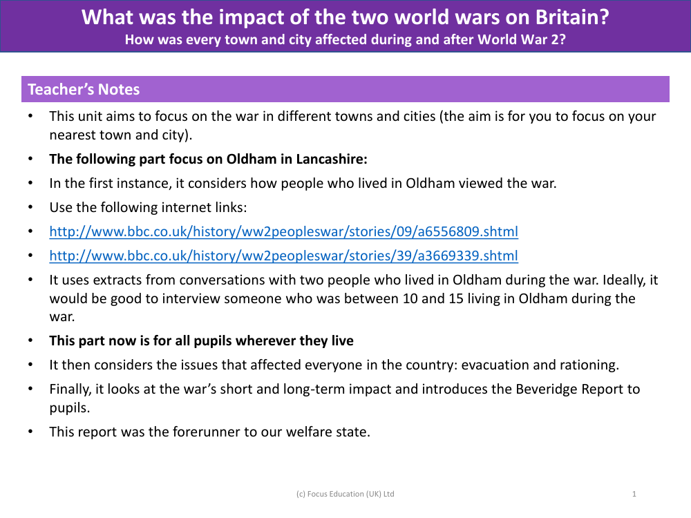 How was every town and city affected during and after World War 2? - Teacher's Notes