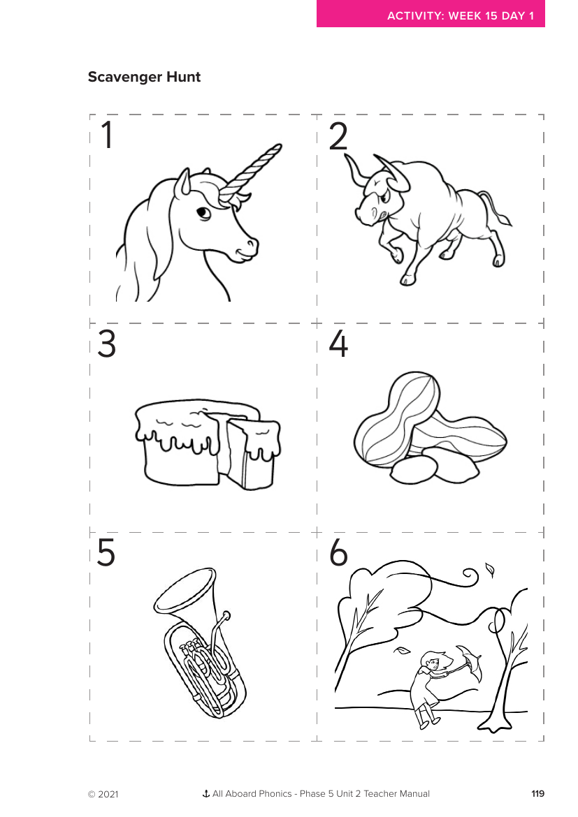 Week 15, lesson 1 Scavenger Hunt activity - Phonics Phase 5, unit 2 - Worksheet