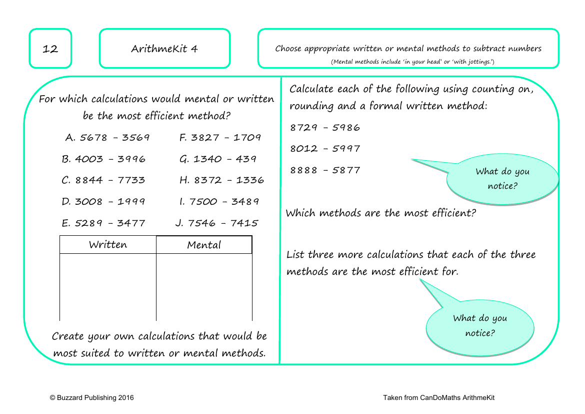 Choose appropriate written or mental subtraction methods