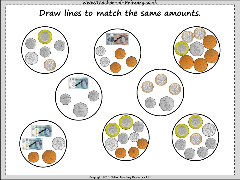 1st Grade Money - Making the Same Amount - Worksheet