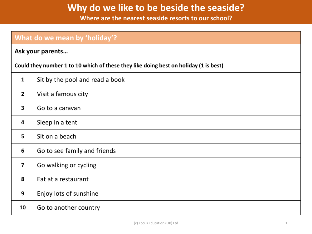 Ask your parents - What they like doing on holiday?