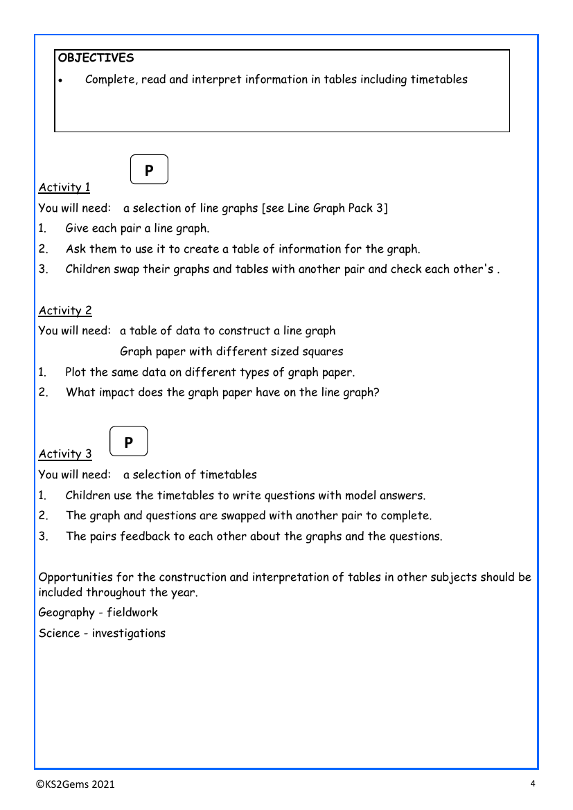 Reading and interpreting tables worksheet