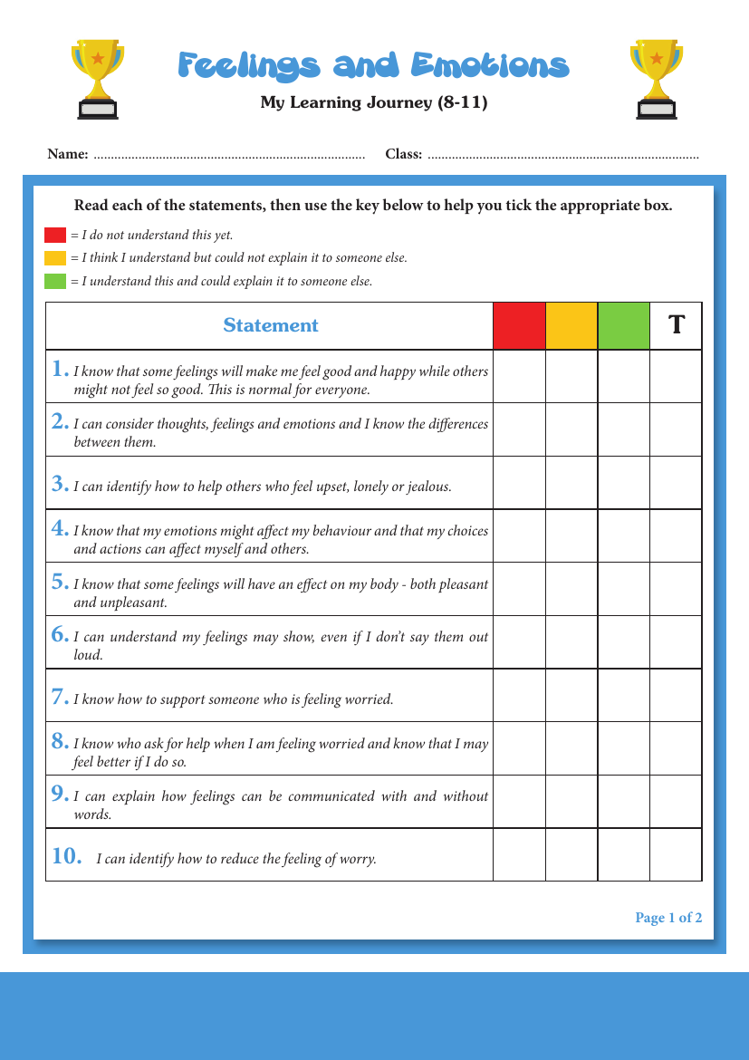 Feelings and Emotions - Student Self-Assessment