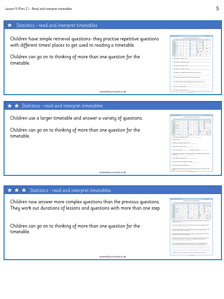 Statistics - Timetables (2) - Worksheet