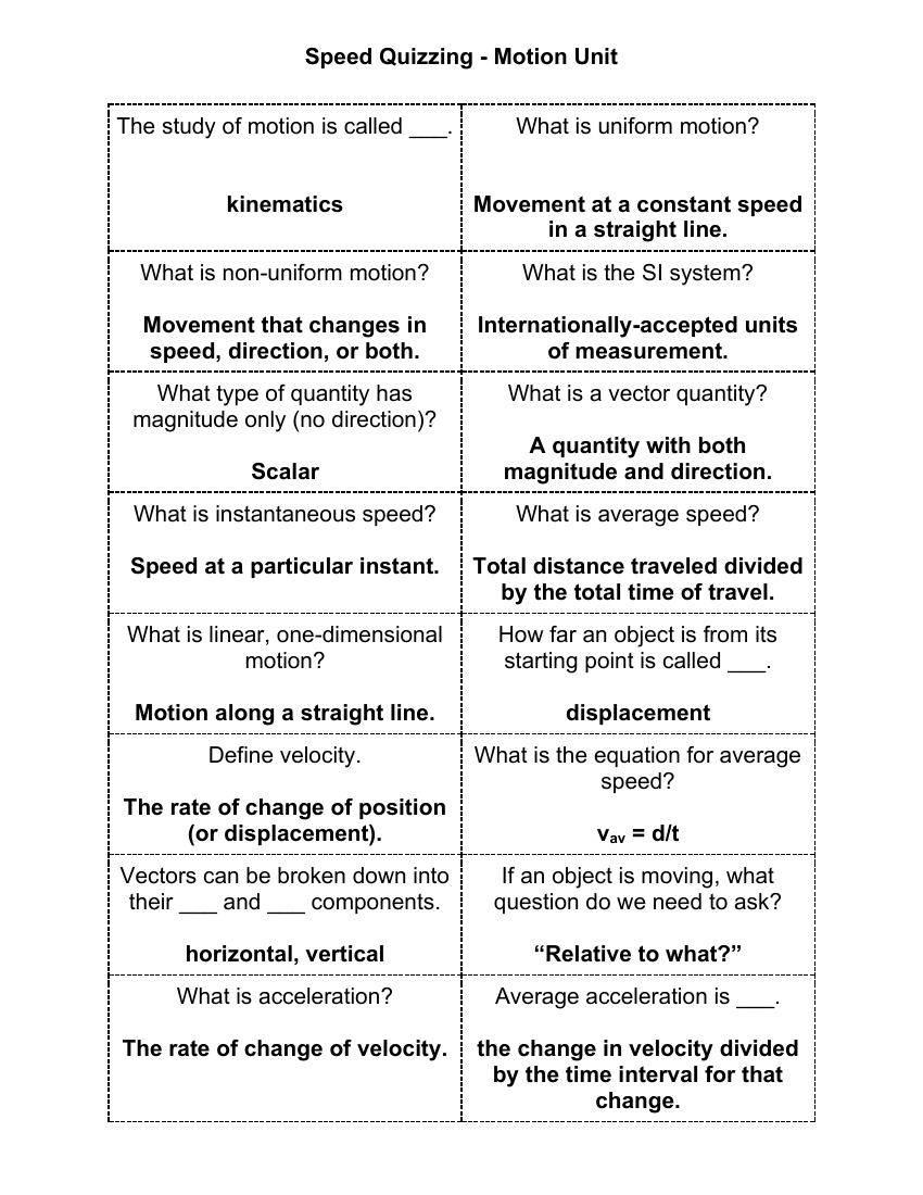 Motion - Speed Quizzing