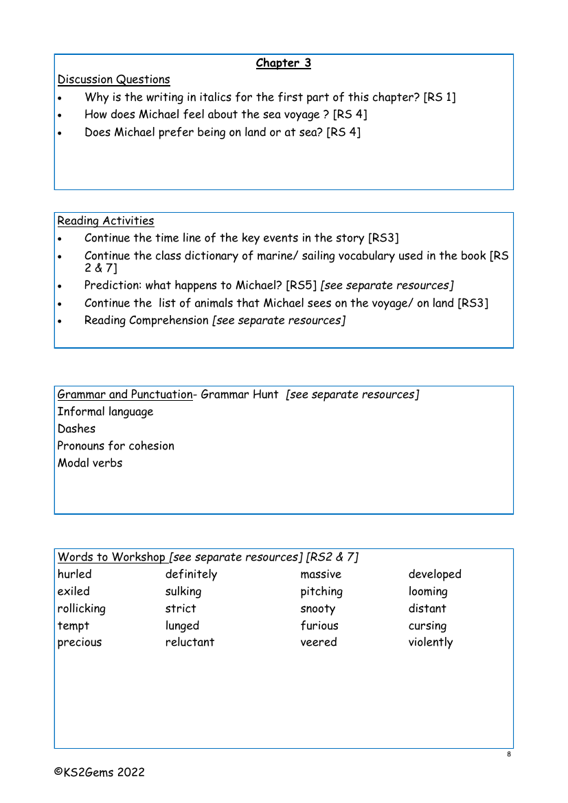 Kensuke's Kingdom - Chapter 3 - Worksheet