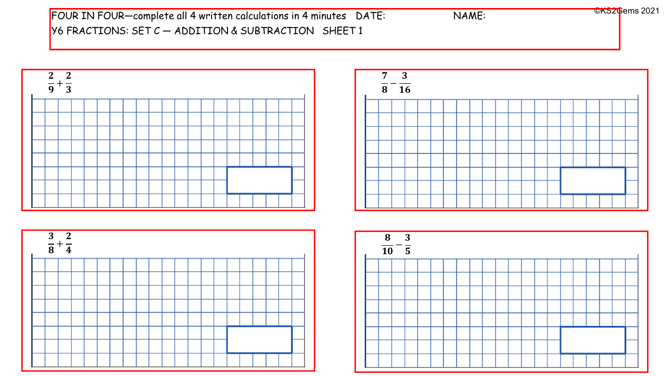 Four in Four - Fractions Set C Addition and Subtraction