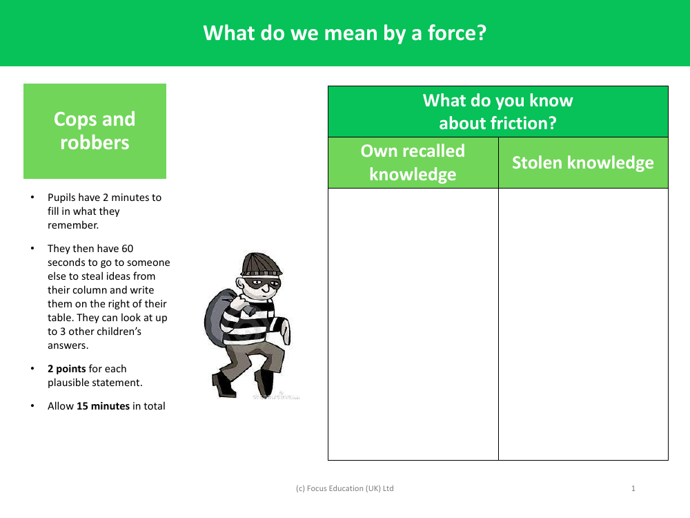 Cops and Robbers - What do you know about friction? - Magnets and Forces - Year 3