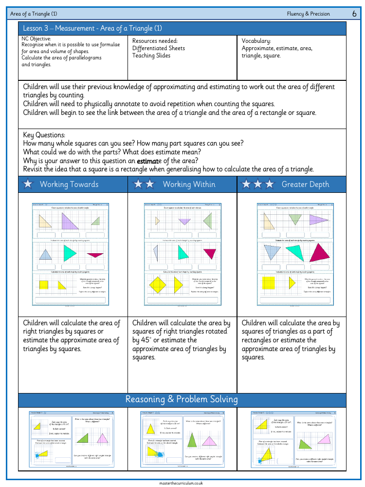 Perimeter, Area and Volume - Area of a Triangle (1) - Worksheet