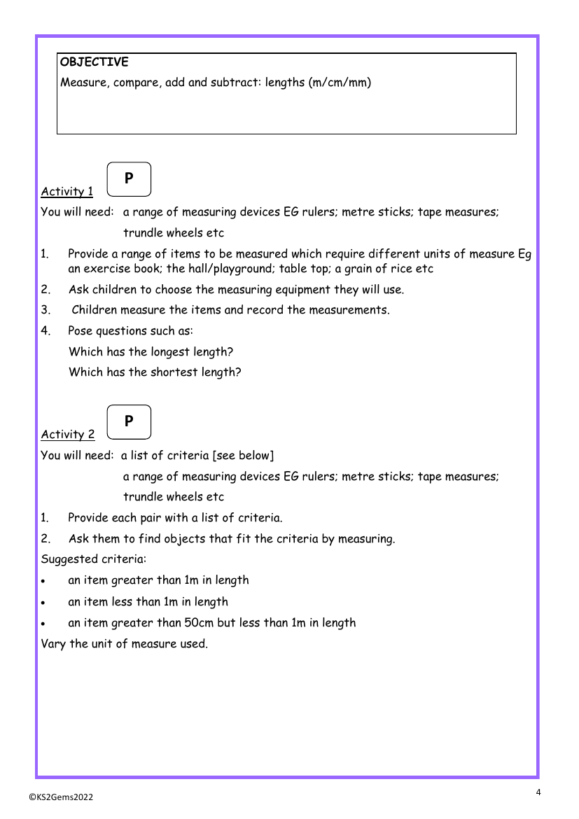 Measure, add and subtract lengths worksheet