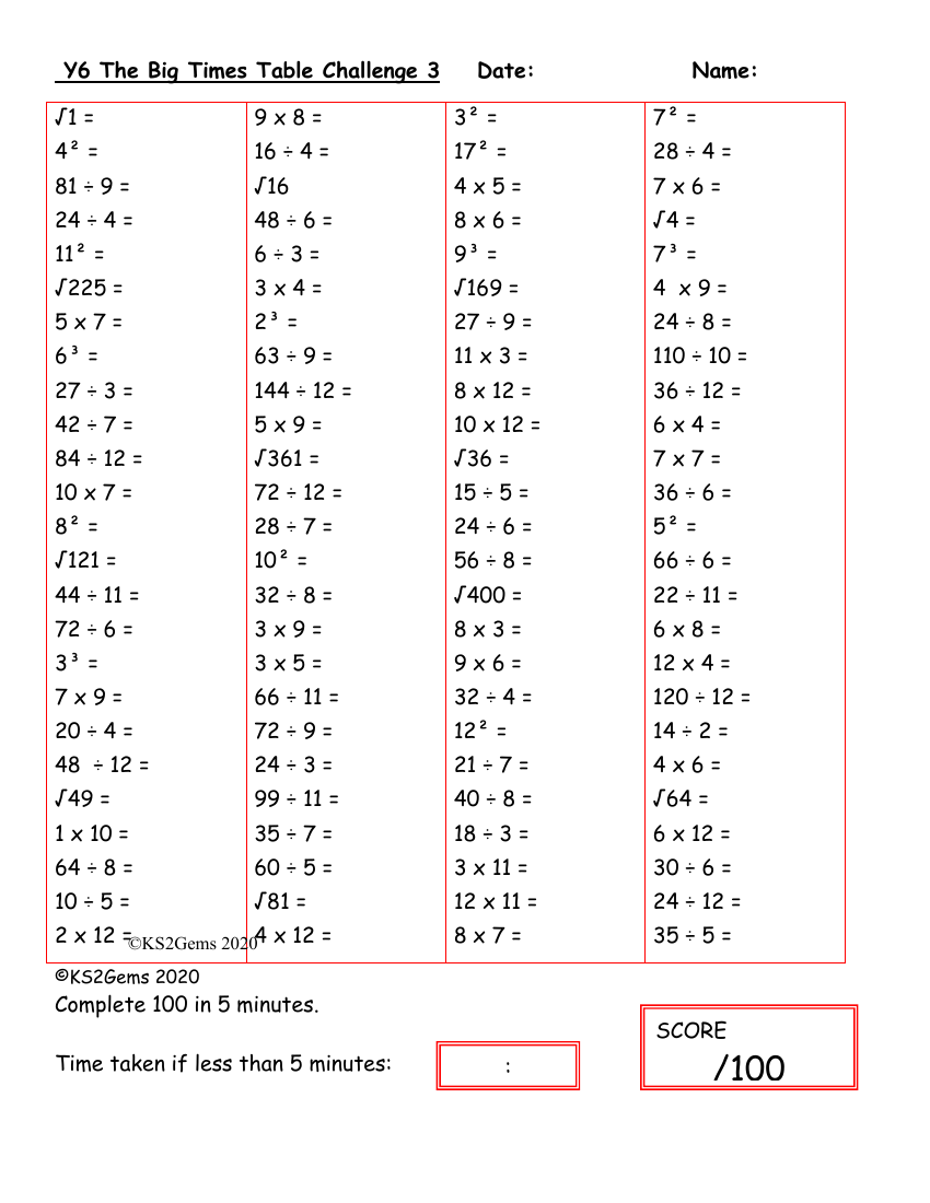 The Big Times Table Challenge 3