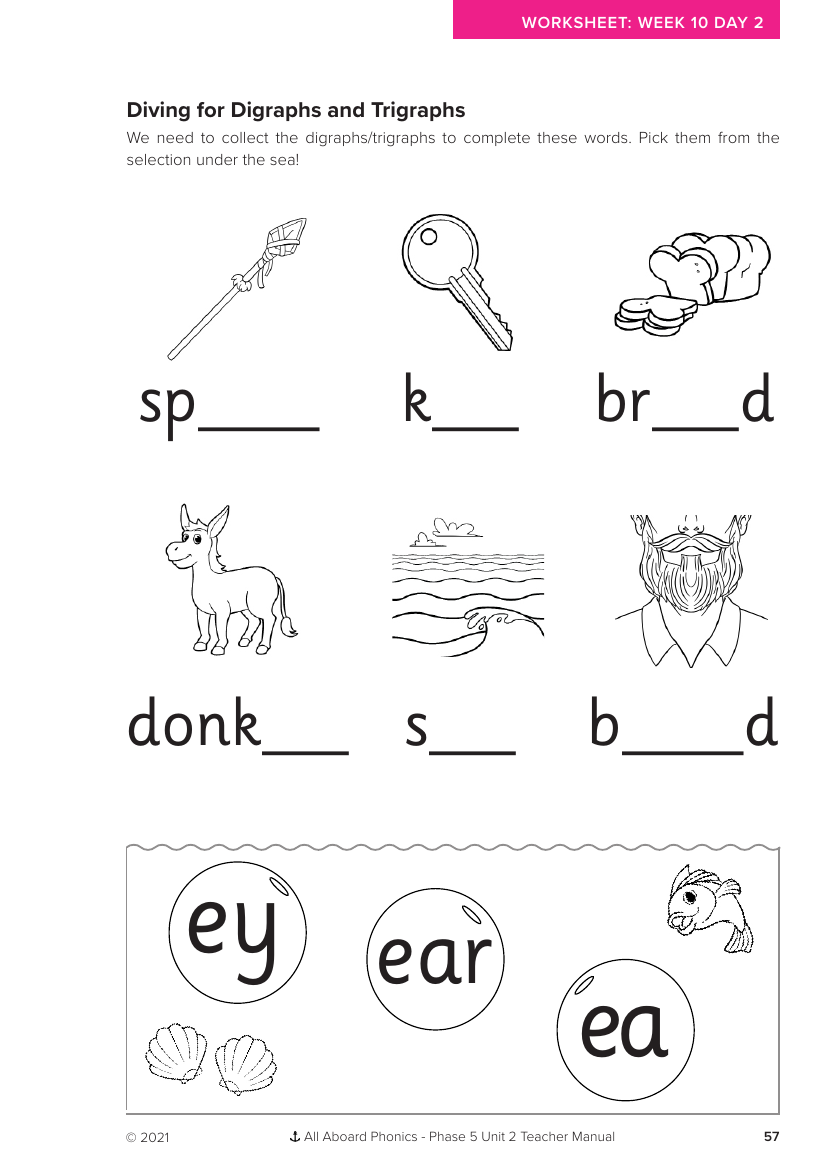 Week 10, lesson 2 Diving for Digraphs and Trigraphs activity - Phonics Phase 5, unit 2 -Worksheet