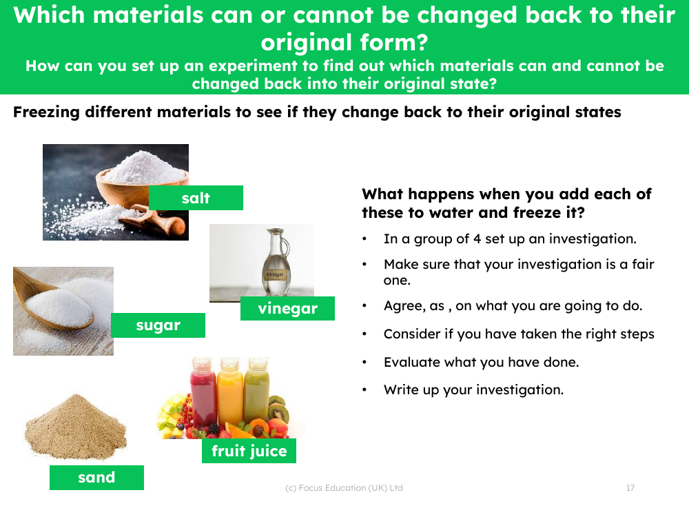 Freezing different materials - Investigation instructions