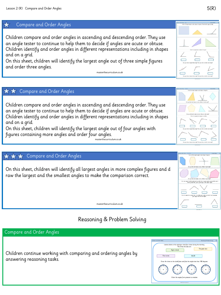 Properties of Shape - Compare and Order Angles - Worksheet
