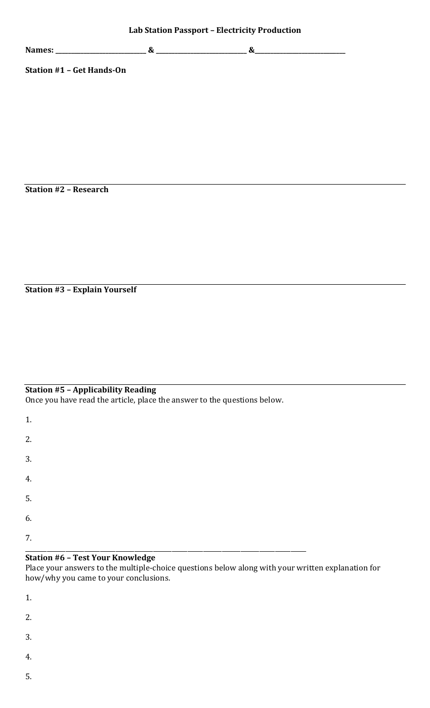 Electricity Production - Lab Station Passport