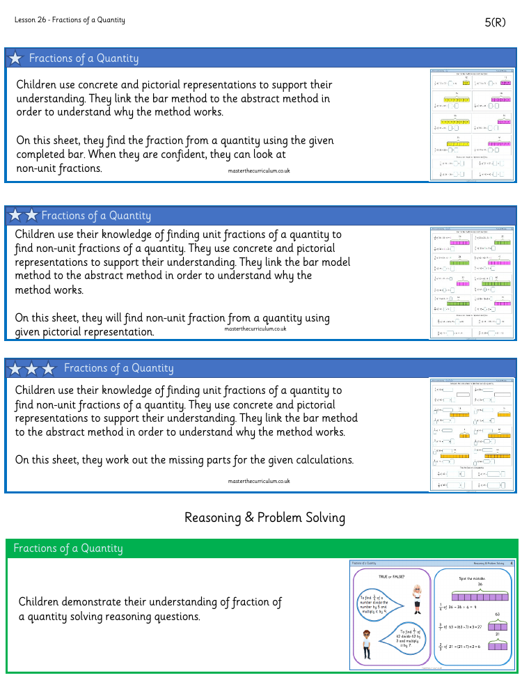 Fractions - Calculate Fractions of a Quantity - Worksheet