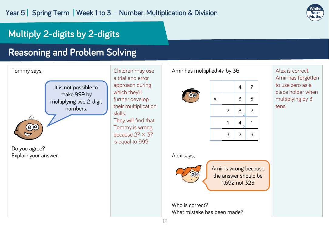 Multiply 2-digits by 2-digits: Reasoning and Problem Solving