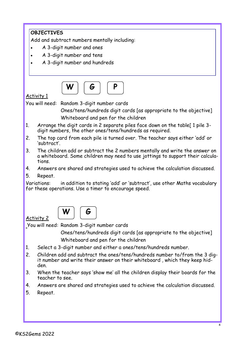 Add and subtract mentally worksheet