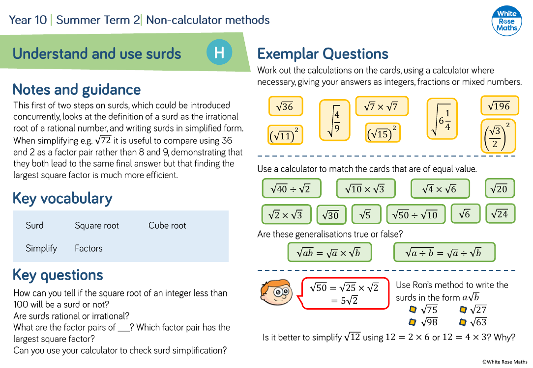 Understand and use surds: Questions