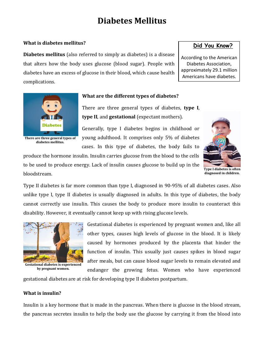 Diabetes - Reading with Comprehension Questions