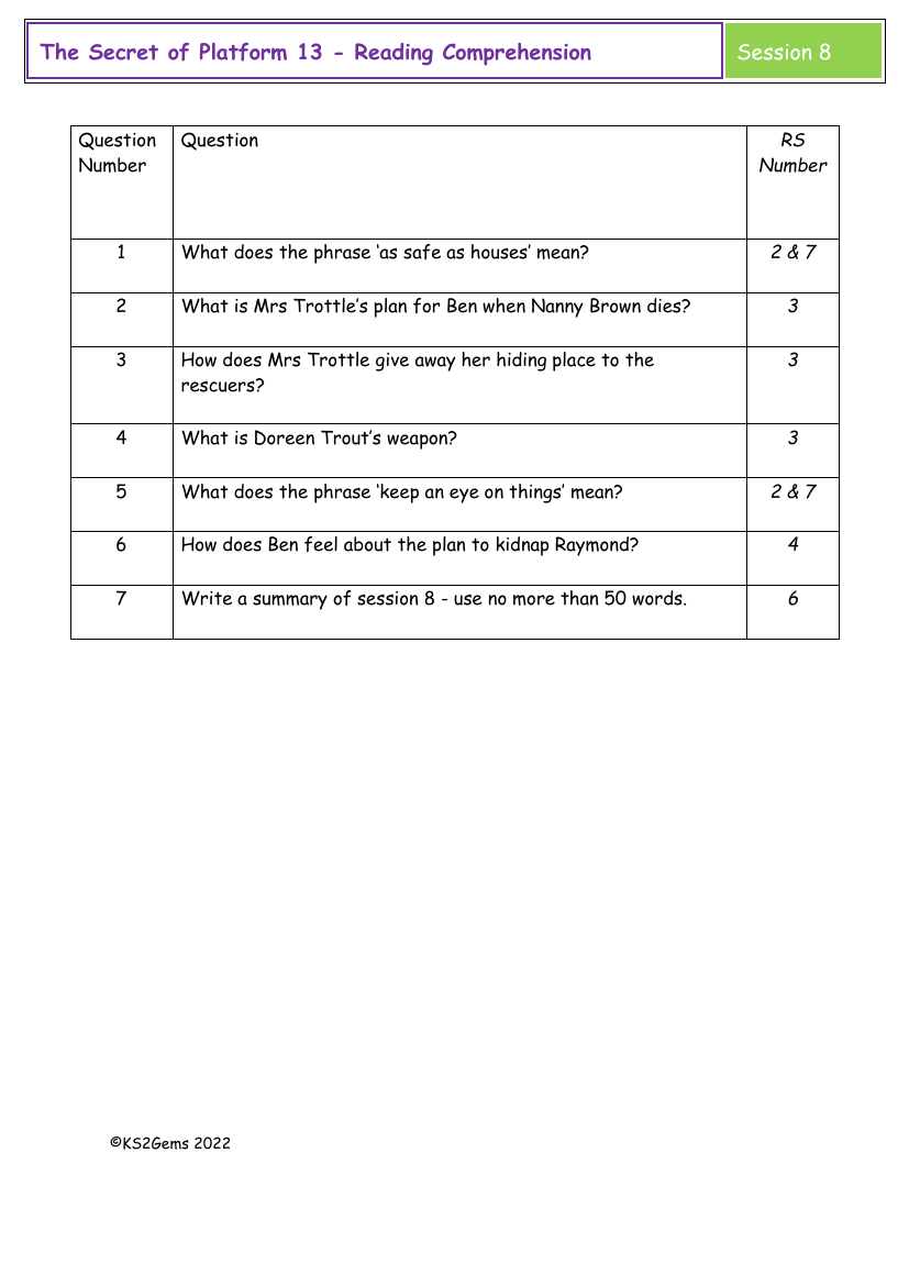 The Secret of Platform 13 - Session 8 - Reading Comprehension