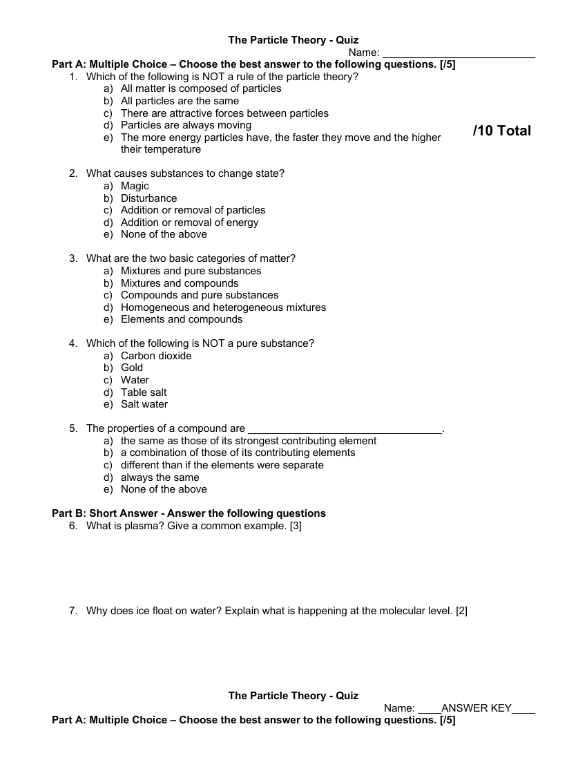 The Particle Theory - Quiz