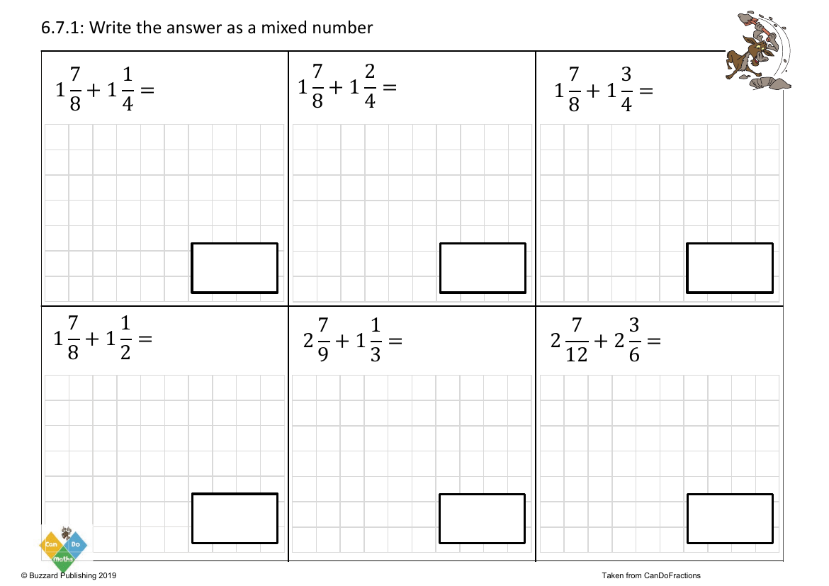 Add mixed numbers denominators multiples mixed answer (beyond whole)