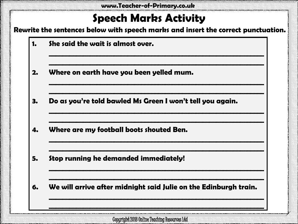 punctuating direct speech worksheet year 5