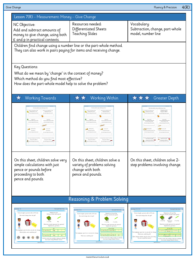 Money - Give Change - Worksheet