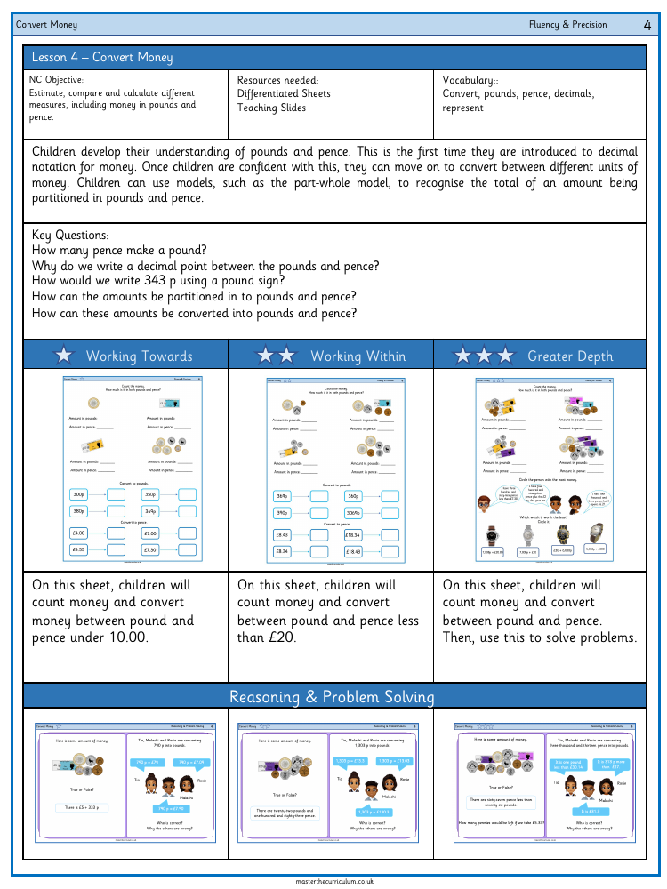 Money - Converting Pounds and Pence - Worksheet