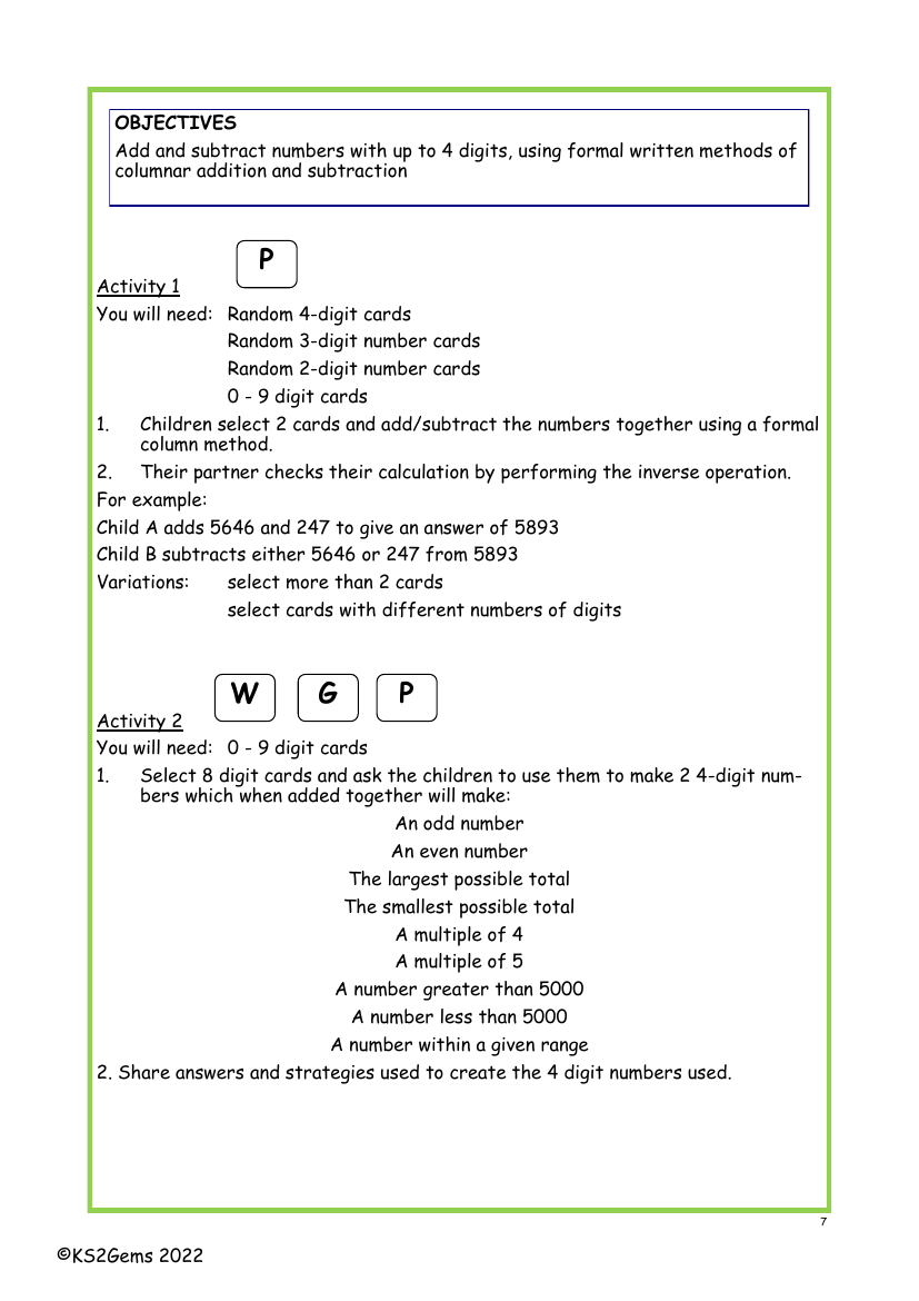 Add and subtract with written methods worksheet