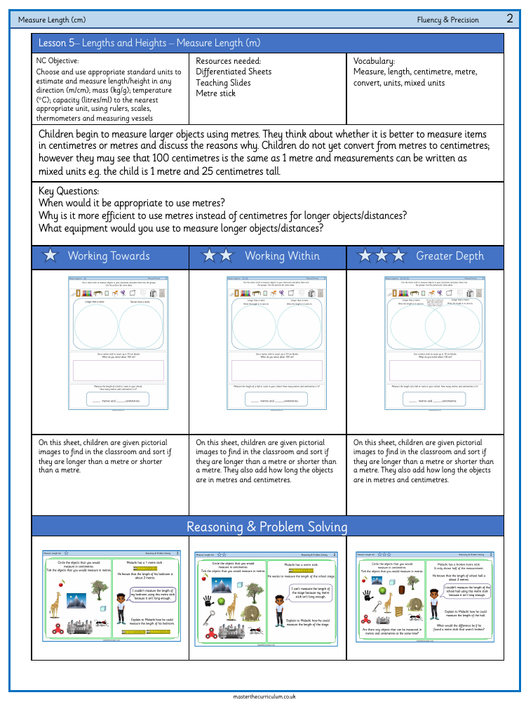 Length and height - Measure length m - Worksheet