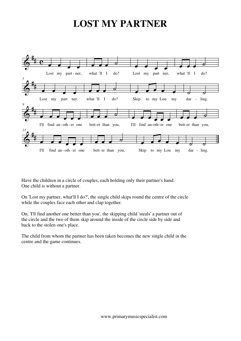 Singing Games Reception Notations - Lost my partner