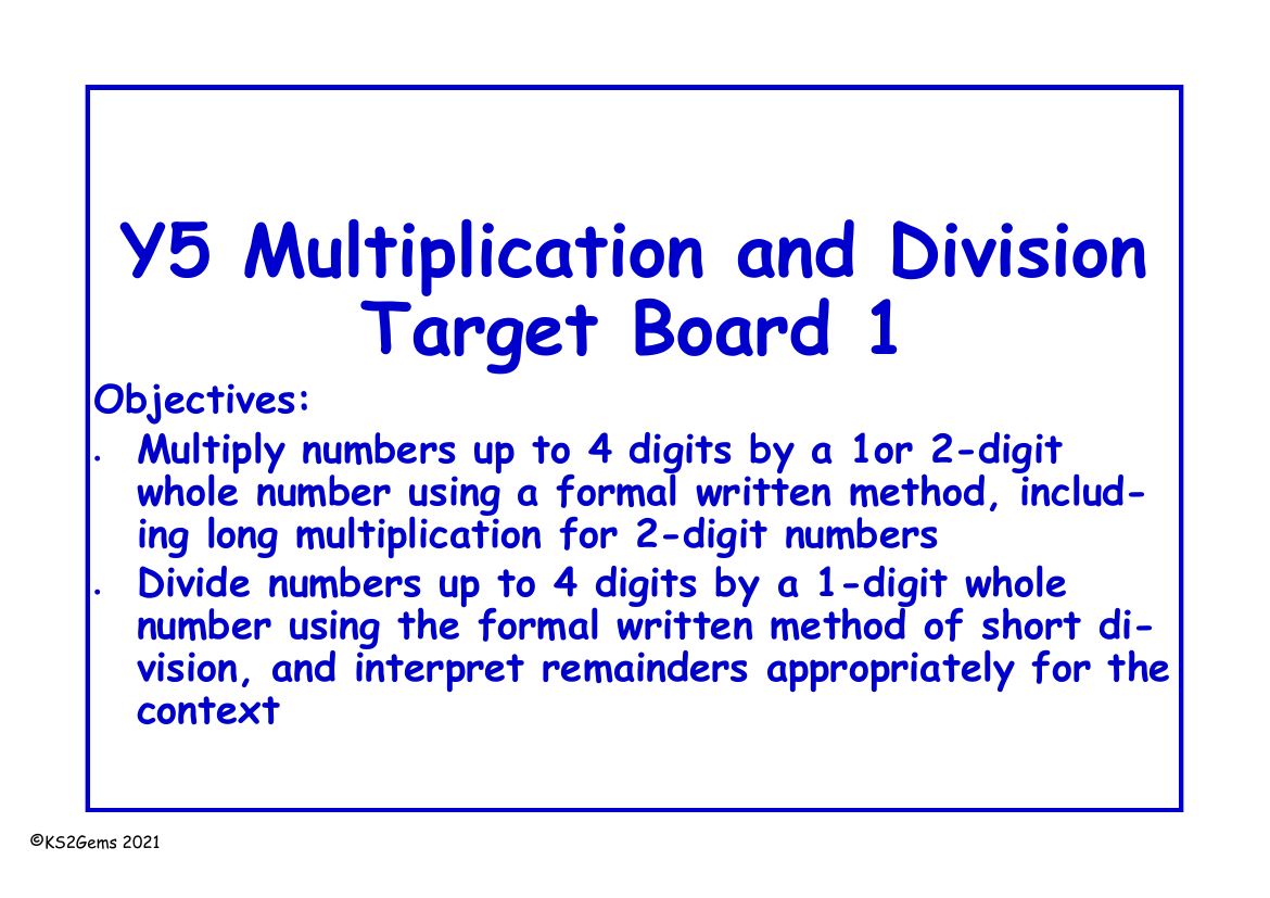 Multiplication and Division Target Board - Written multiplication and division