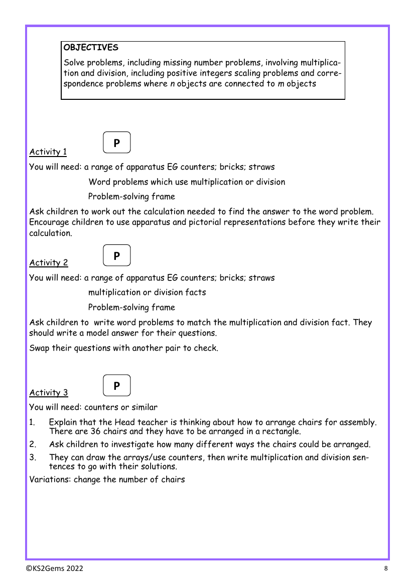 Multiplication and division problem solving worksheet