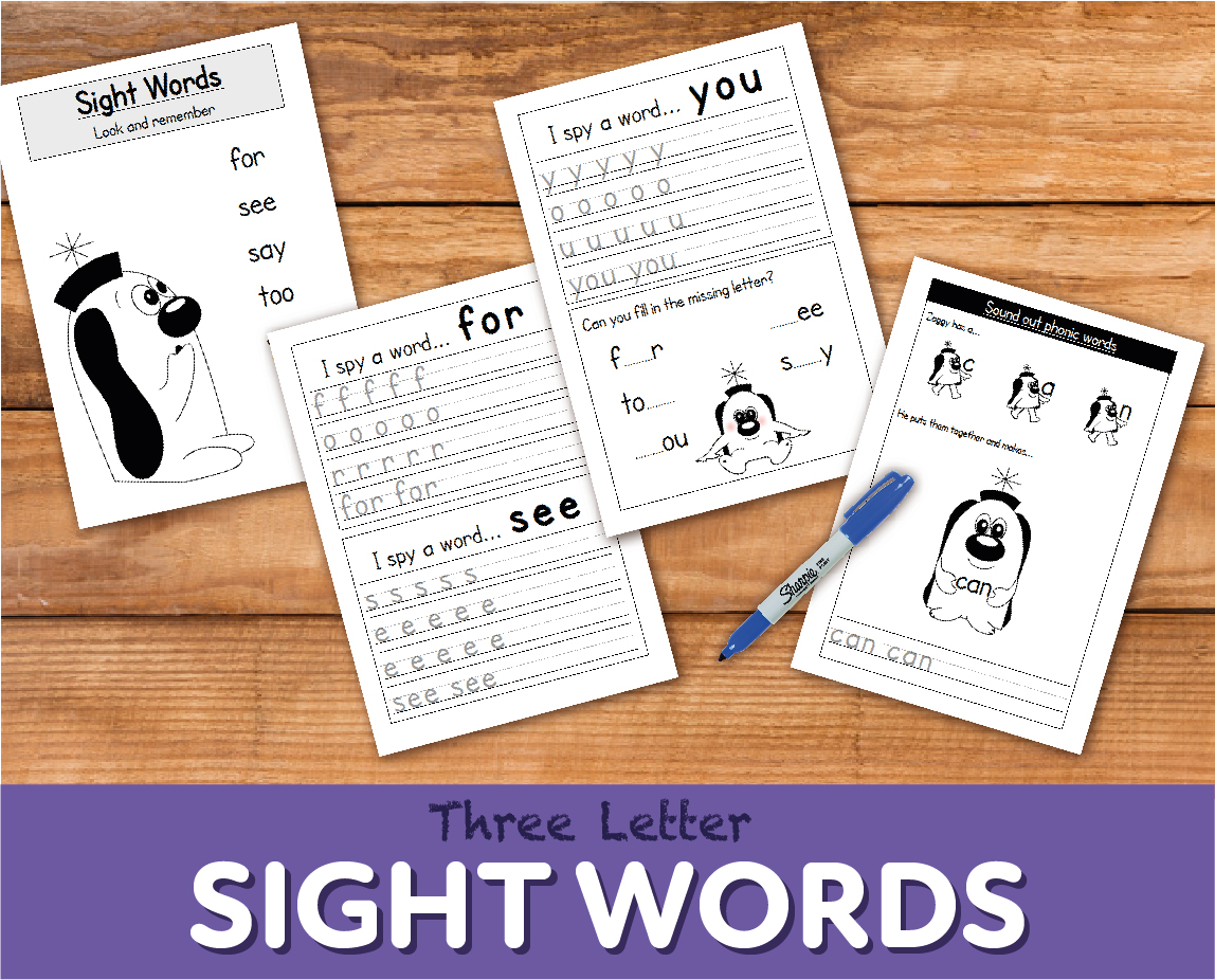 WORKSHEETS To Reinforce Three Letter Sight Words (4-7 years) - Teacher Notes