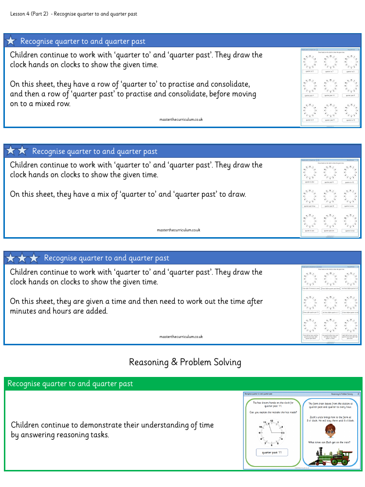 Time - Quarter past and quarter to 2 - Worksheet