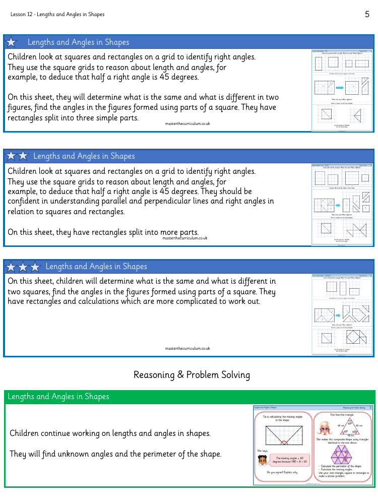 Properties of Shape - Calculate Lengths and Angles in Shapes - Worksheet