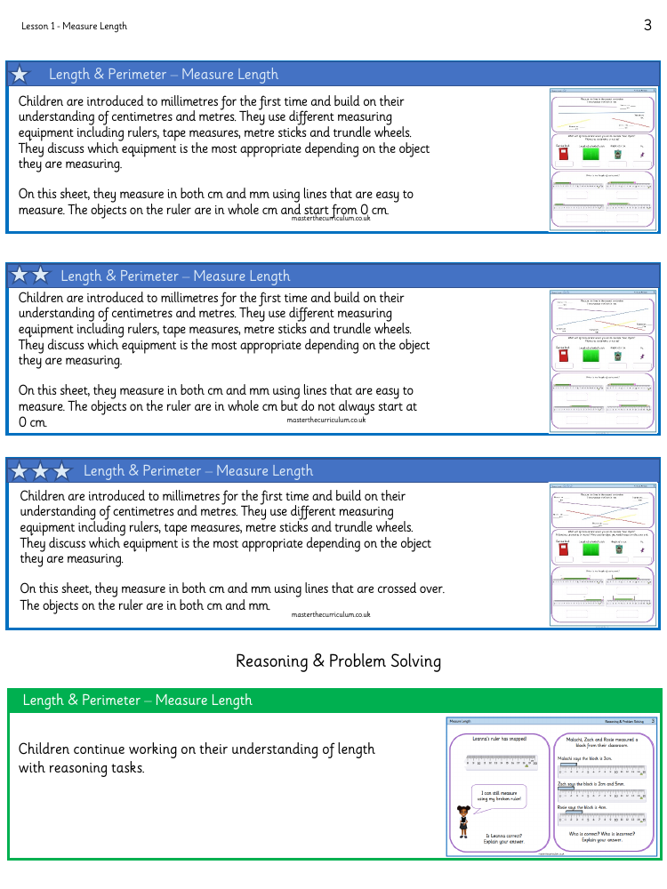 Length and Perimeter - Measure length - Worksheet